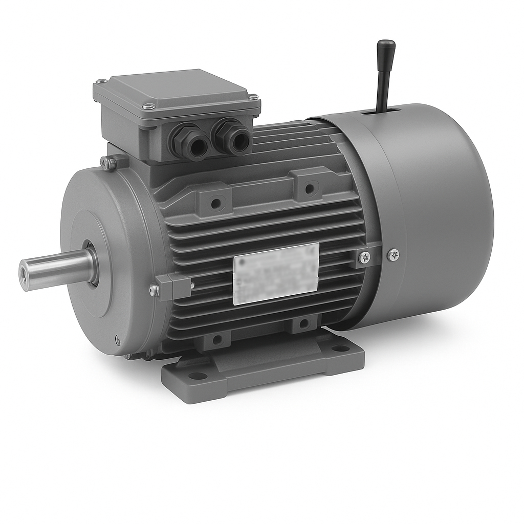 Three-phase motor with DC electromagnetic brake for safe stopping