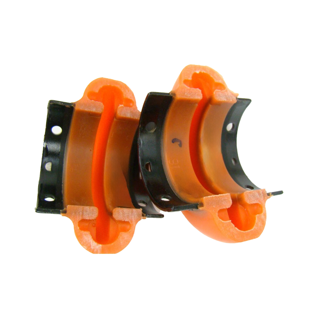 Spacer coupling for electric motors and gearboxes, orange polymer and steel construction for industrial power transmission.